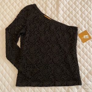 Black Lace One Shoulder Top - Ellen Tracy
